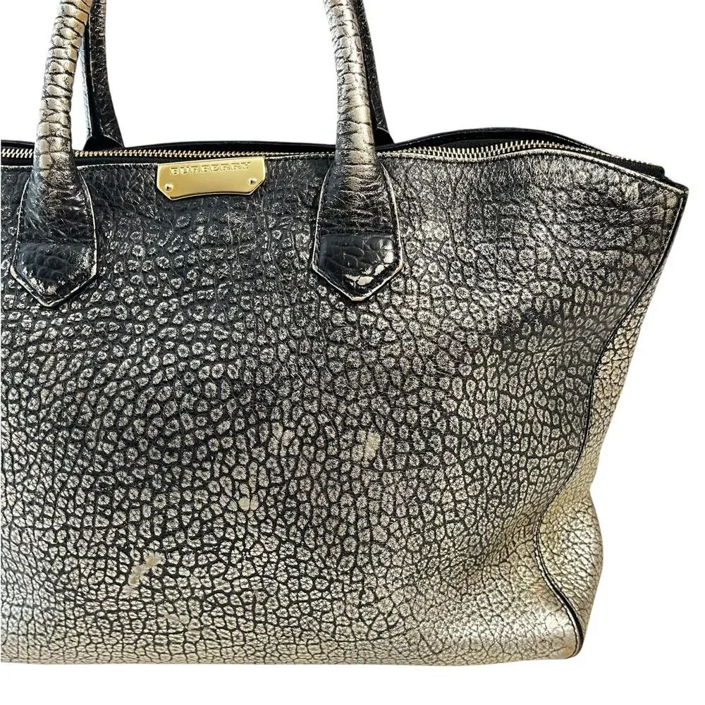 Burberry Leather Purse Calf Grain Satchel Bag Gold Metallic Animal Ombre Tote